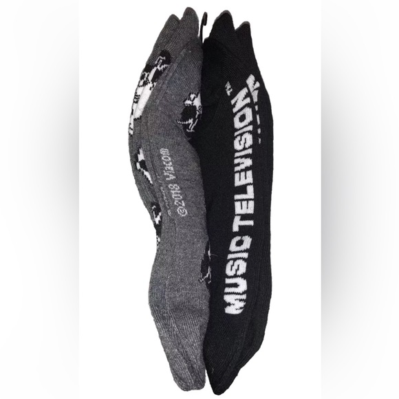 MTV Crew Socks 2 Pair Men 6.5-12 Black Gray w White Logo Music TV My Videos NEW! - Picture 6 of 9